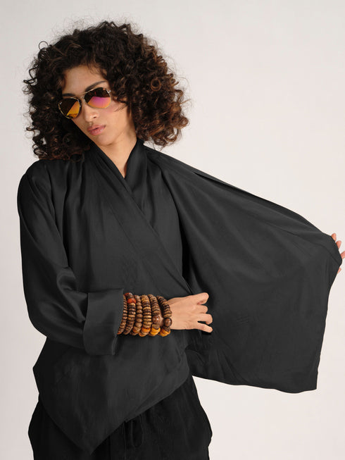 Parachute Silk High Neck Cross Over Jacket Urban Zen